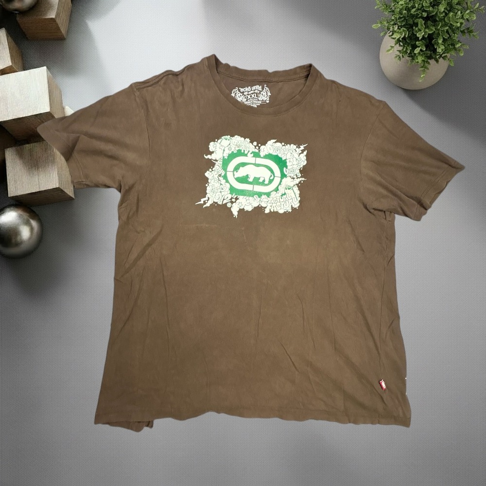 Vintage Ecko Unltd Graphic T-Shirt XXL Brown Y2K Skater Streetwear Rhino Logo